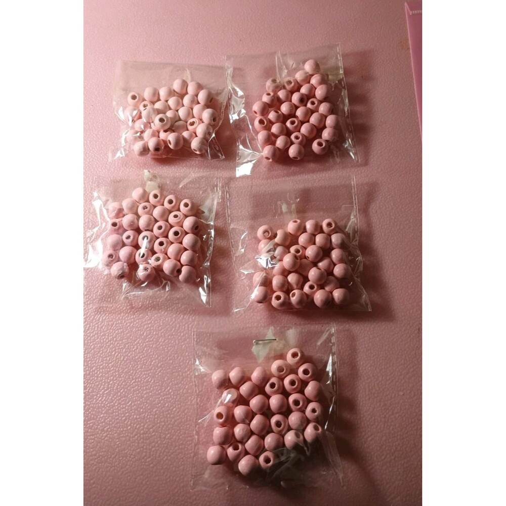 250 Pcs pink Wood Beads Round Loose